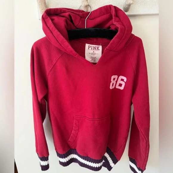 Rare PINK Victoria's Secret Hoodie - Cranberry Red - Picture 1 of 7